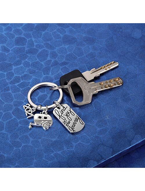 2021 Find Joy in The Journey Keychain Happy Camper RV Trailer Key Chain Enjoy Retirement Keyring for Boss and Coworker Gift