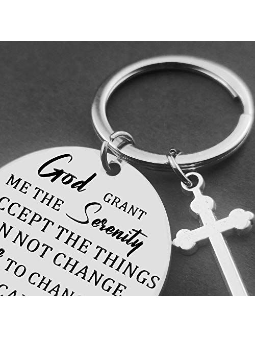 God Grant Me The Serenity Prayer Sobriety Quote Keychain Gift Dog Tag Keyring Christian  Inspirational Keychain for Daughter Friends Mother Gift Birthday Religious Recove