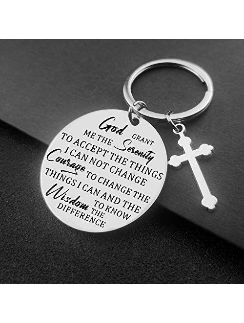God Grant Me The Serenity Prayer Sobriety Quote Keychain Gift Dog Tag Keyring Christian  Inspirational Keychain for Daughter Friends Mother Gift Birthday Religious Recove