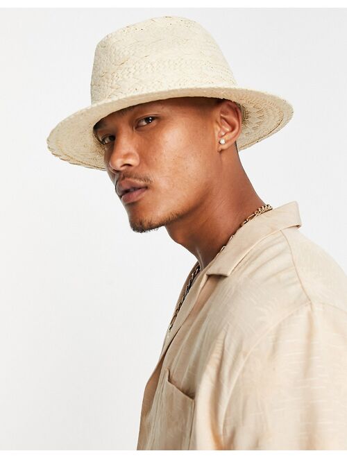 Asos Design straw fedora hat with woven detail with size adjuster