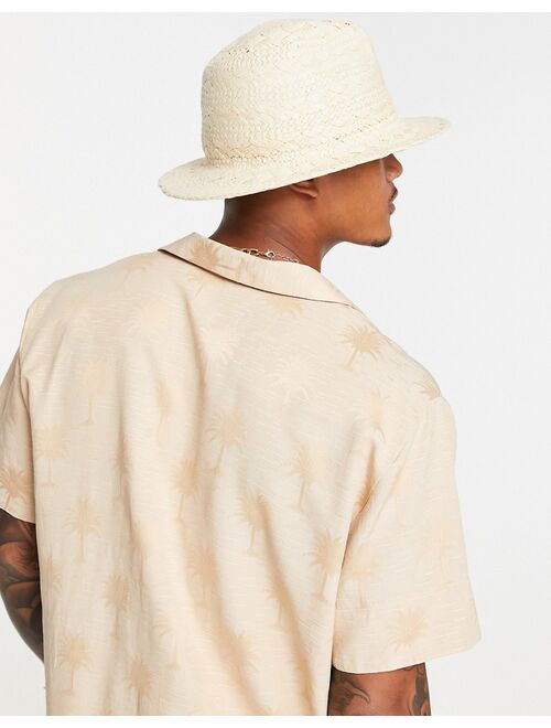 Asos Design straw fedora hat with woven detail with size adjuster