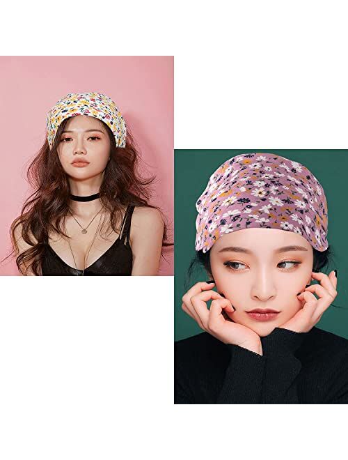 Elastic Hair Scarf Headband Reversible Floral Head Kerchief Triangle Hair Bandanas Ties For Women Fashion Hair Accessories 4 PCS