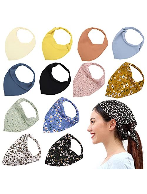 12pcs Elastic Hair Scarf Headband Floral Kerchief Hair Bandanas Chiffon Hair Wraps Triangle Hair Accessories for Women Girls