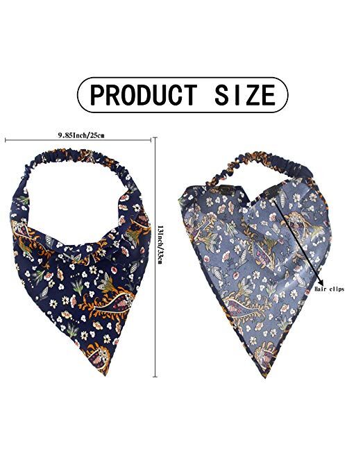 Carede Paisley Elastic Hair Scarf Headbands for Women Floral Bandana Headbands Chiffon Head Kerchief Hairband with Clips for Girls,Pack of 8