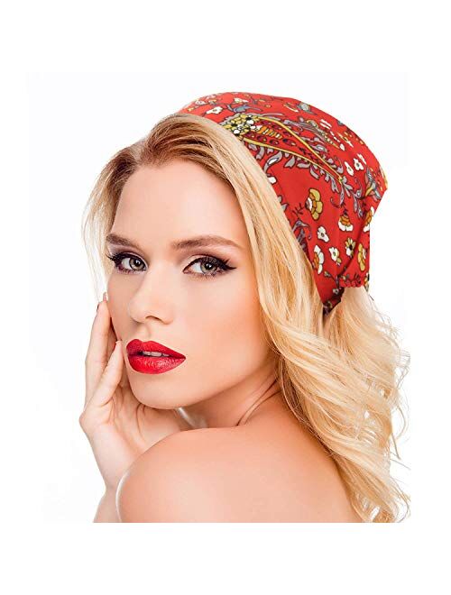 Carede Paisley Elastic Hair Scarf Headbands for Women Floral Bandana Headbands Chiffon Head Kerchief Hairband with Clips for Girls,Pack of 8