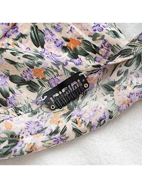 6 Pcs Floral Hair Bandanas Headband for Hair Scarf Chiffon Floral Head Kerchief Boho Hair Headbands Elastic Hair Bands with Hair Clips Scarf Hair Scrunchies