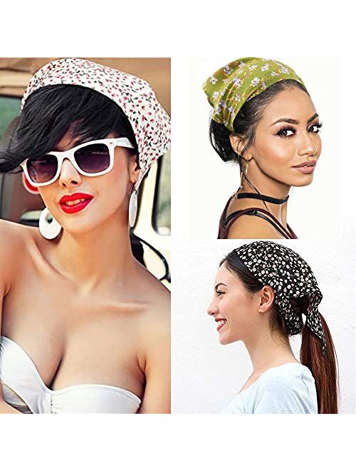 7 Pcs Floral Hair Scarf Headband for Woman Girls Hair Bandanas Chiffon Floral Head Kerchief Boho Headbands Elastic Hair Bands Hair Scrunchies