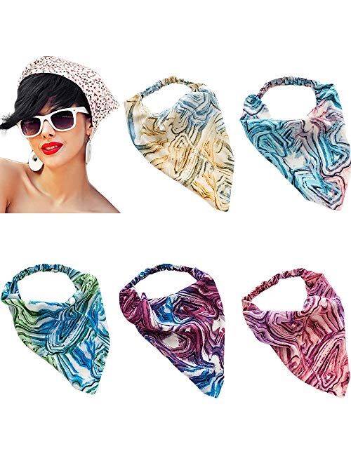 5 Pcs Tie Dye Hair Scarf Hair Bandanas Headbands for Woman Girls Chiffon Tie Dye Head Kerchief Boho Headbands Elastic Hair Bands Tie Dye Hair Scrunchies