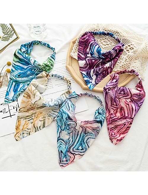 5 Pcs Tie Dye Hair Scarf Hair Bandanas Headbands for Woman Girls Chiffon Tie Dye Head Kerchief Boho Headbands Elastic Hair Bands Tie Dye Hair Scrunchies