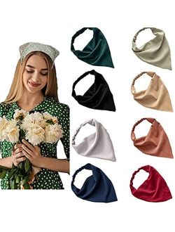 Elastic Hair Scarf Headbands for Women Solid Bandana Headbands Chiffon Head Kerchief Boho Scarf Bandanas with Hair (8 Colors Solid A)