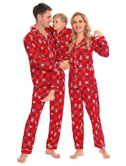 SWOMOG Matching Family Christmas Pajamas Set Long Sleeve Festival Party Pj Sets Holiday Warm Sleepwear Button-Down Loungewear