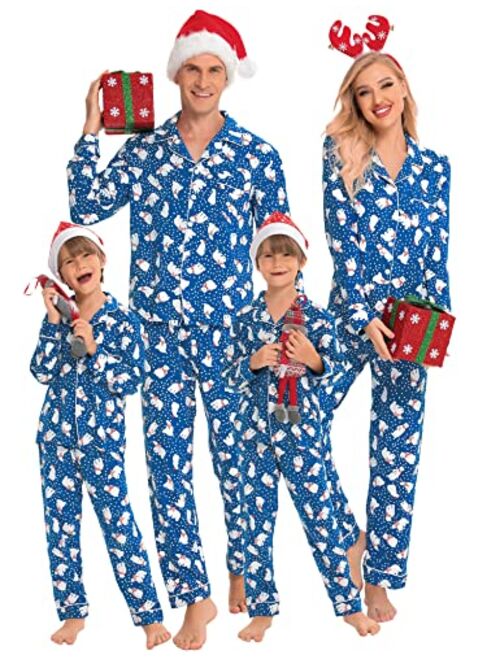 SWOMOG Matching Family Christmas Pajamas Set Long Sleeve Festival Party Pj Sets Holiday Warm Sleepwear Button-Down Loungewear