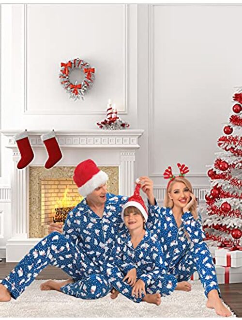 SWOMOG Matching Family Christmas Pajamas Set Long Sleeve Festival Party Pj Sets Holiday Warm Sleepwear Button-Down Loungewear