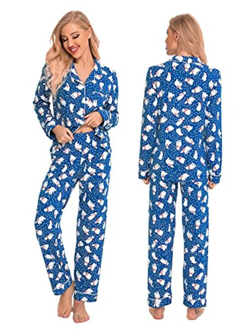 SWOMOG Matching Family Christmas Pajamas Set Long Sleeve Festival Party Pj Sets Holiday Warm Sleepwear Button-Down Loungewear