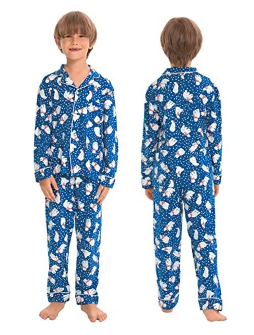 SWOMOG Matching Family Christmas Pajamas Set Long Sleeve Festival Party Pj Sets Holiday Warm Sleepwear Button-Down Loungewear