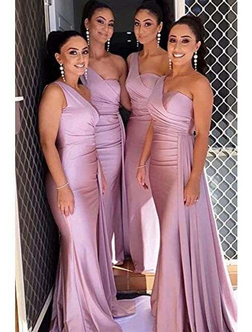 Mermaid Evening Gown One Shoulder Satin Long Prom Dresses Ball Gowns for Women Formal with Train