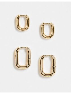 pack of 2 hoop earrings in oval hinge in gold tone