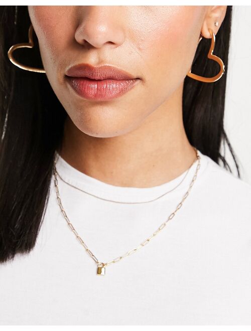 DesignB London oversized heart hoop earrings in gold pave