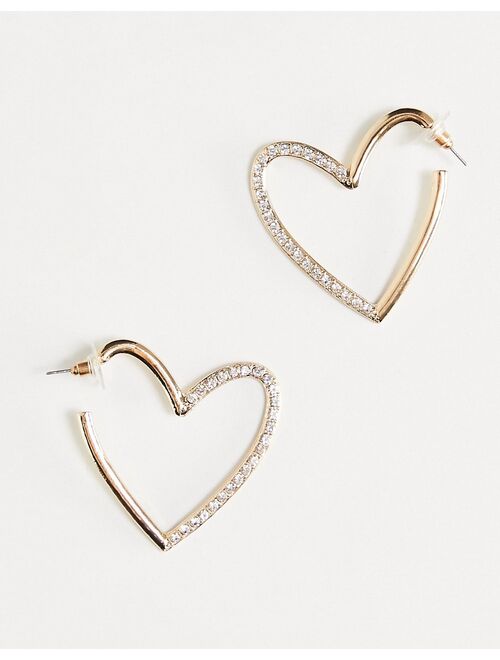 DesignB London oversized heart hoop earrings in gold pave