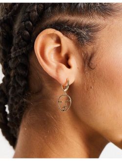 hoop earrings with abstract face charm in gold tone
