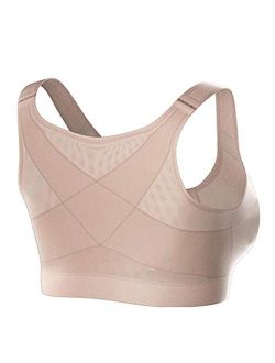 Wireless Posture Support Bra Breathable Front Closure Back Support Bra Underwear for Women Yoga Sports