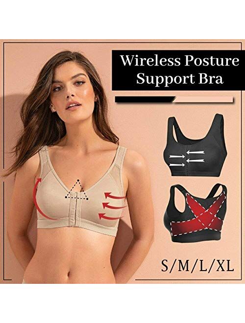 Wireless Posture Support Bra Breathable Front Closure Back Support Bra Underwear for Women Yoga Sports