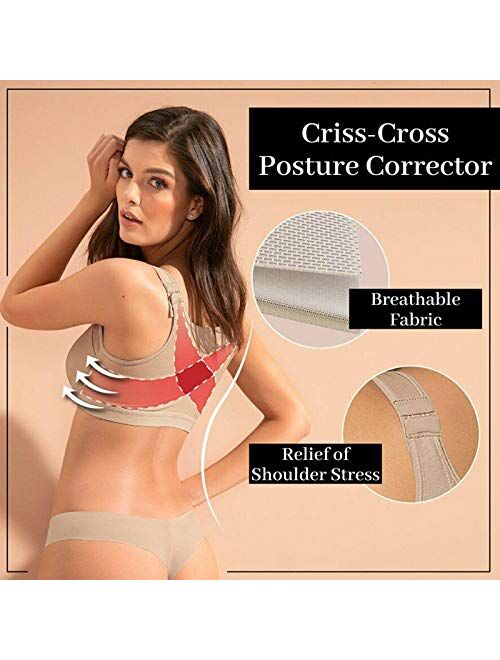 Wireless Posture Support Bra Breathable Front Closure Back Support Bra Underwear for Women Yoga Sports