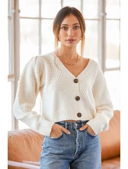 Warming Up to You Off White Knit Cropped Cardigan Sweater