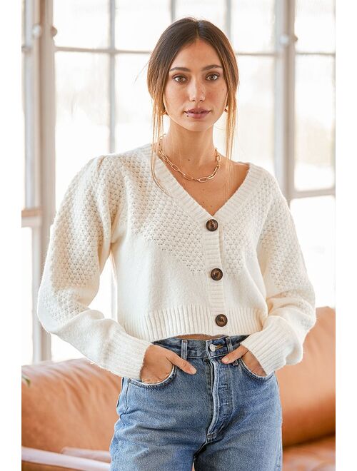 Lulus Warming Up to You Off White Knit Cropped Cardigan Sweater