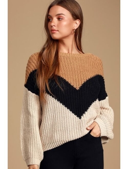 Autumn Leaves Tan Multi Chevron Stripe Knit Sweater
