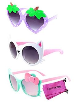 FANCYKIDS Kids Cat Strawberry Shaped Sunglasses for Toddler Girls Age 3-10