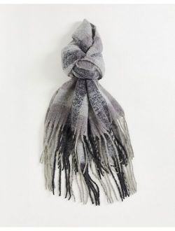 Selected Homme oversized checked scarf in black and gray