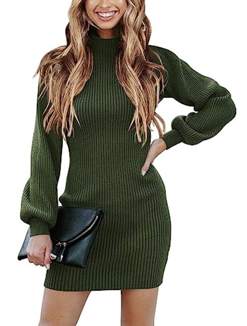 ANRABESS Women Turtleneck Long Sleeve Knit Stretchable Elasticity Slim Sweater Bodycon Mini Sweater Dress