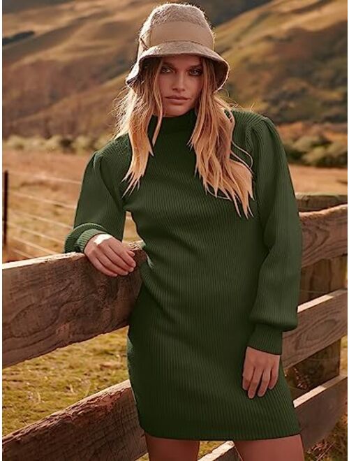 ANRABESS Women Turtleneck Long Sleeve Knit Stretchable Elasticity Slim Sweater Bodycon Mini Sweater Dress
