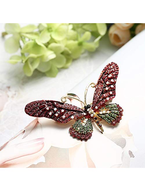 RINHOO FRIENDSHIP Vintage Butterfly Brooch Pin Rhinestones Crystal Antique Cute Animal Shape Corsages Scarf Clips Brooches for Women Girls
