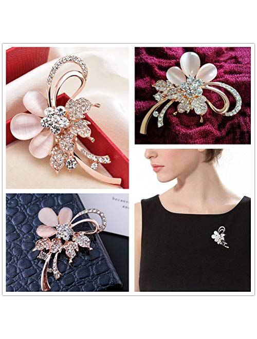Karlota women crystal colorful wedding brooches pins girls fashion rhinestone safety flower jewelry pins ladies party elegant flower floral bugs broaches &pins (Cats Eye)