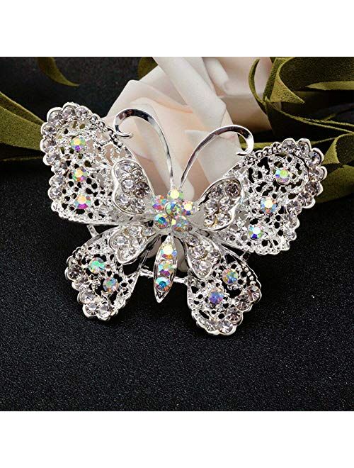 KARLOTA women girls large crystal safety butterfly brooches pins lady wedding bugs costume rainbow rhinestone broaches silver jewelry lot decorative insect broches pins