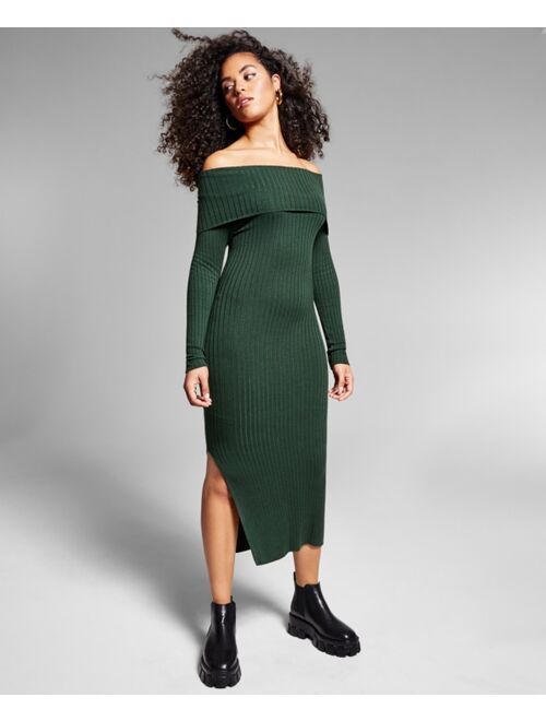 INC International Concepts Jeannie Mai x INC Janelle Ribbed Off-The-Shoulder Bodycon Midi Dress, Regular & Petites, Created for Macy's