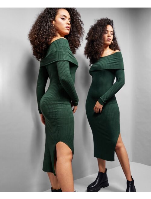 INC International Concepts Jeannie Mai x INC Janelle Ribbed Off-The-Shoulder Bodycon Midi Dress, Regular & Petites, Created for Macy's