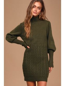 Fresh Perspective Olive Green Knit Turtleneck Sweater Dress