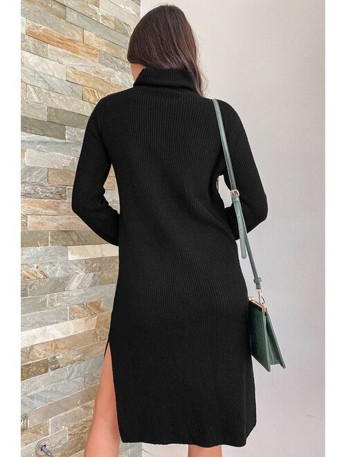 Lulus Snuggled Up Black Knit Turtleneck Midi Sweater Dress