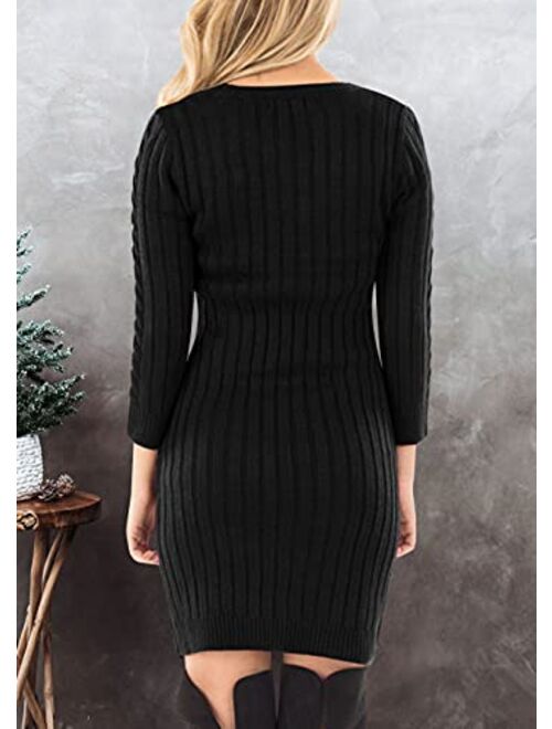 Spadehill Womens Cable Knit Long Sleeve Winter Sweater Dress