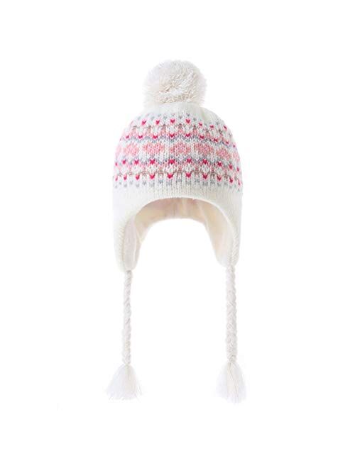 Moon Kitty Girls Knit Hats Winter Fleece Lining Skiing Winter Caps with Warm Ear Flap
