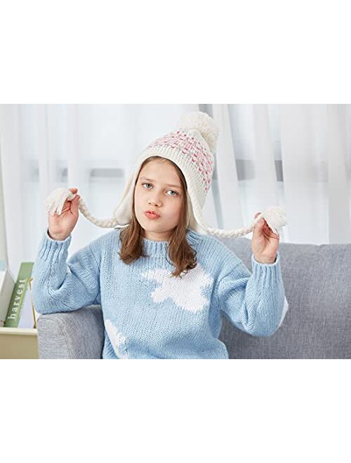 Moon Kitty Girls Knit Hats Winter Fleece Lining Skiing Winter Caps with Warm Ear Flap