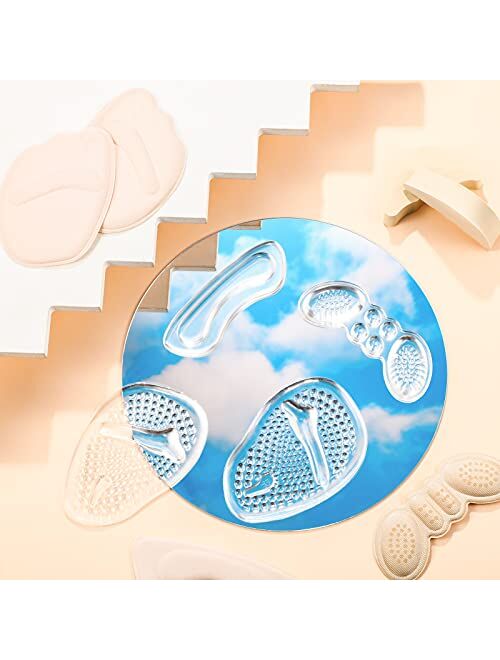 12 Pairs High Heel Cushion Pads Includes Adjustable Toe Filler Inserts Front Insoles Heel Grips Liner Insert for Preventing Too Big Shoe from Heel Slipping Blisters Relie