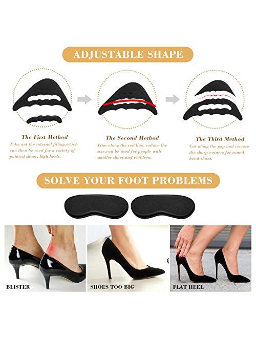 4 Pairs Shoe Filler and 4 Pairs Heel Grip Liner Insert Adjustable Big Toe Filler Soft Sponge Plug Foot Brace Pad for Men Women, Fit Most Shoes
