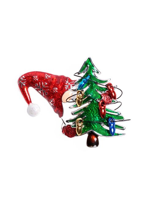 Silver-Tone Christmas Gnome & Tree Pin