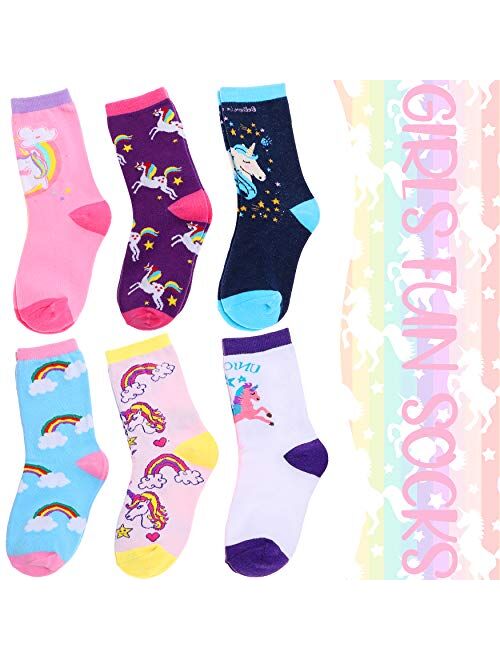 Children Cotton Crew Socks For Girl Kids Toddler Fashion Cute Cartoon Animal Socks 6 Pack