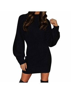 EXLURA Women's Mock Neck Ribbed Long Sleeve Bodycon Pullover Cute Mini Sweater Dress