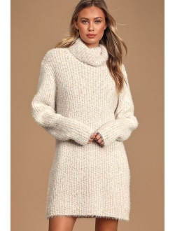 Sweet Whispers Mauve Multi Eyelash Knit Turtleneck Sweater Dress
